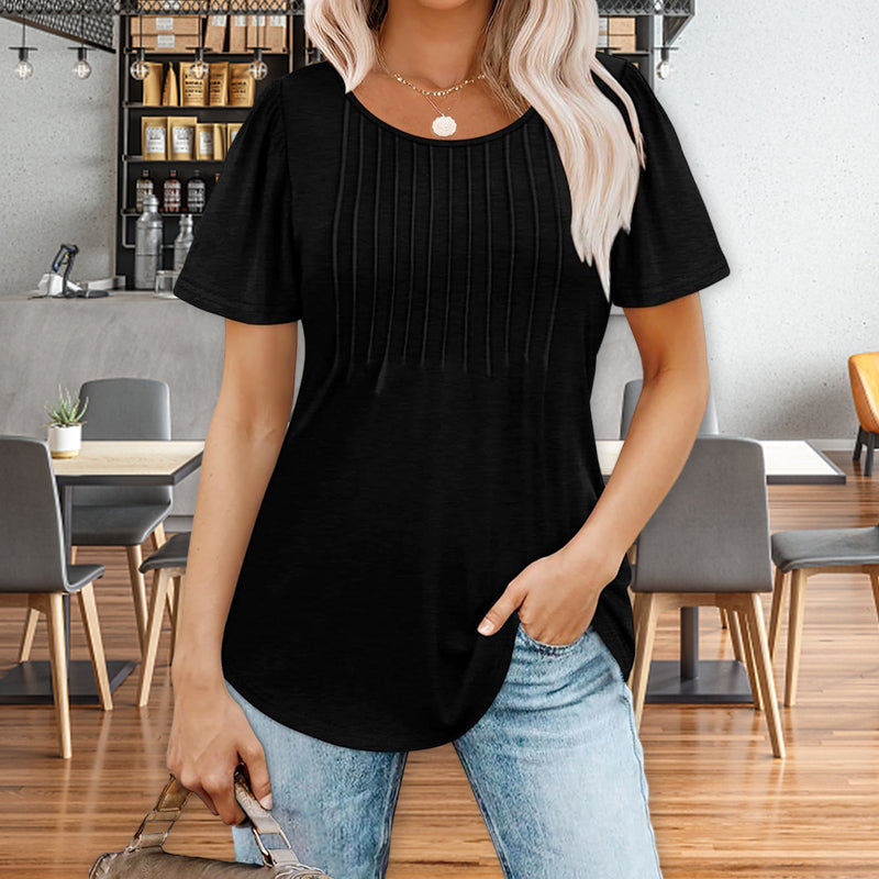 🔥👚Damska letnia koszulka z krótkim rękawem i okrągłym dekoltem plisowana