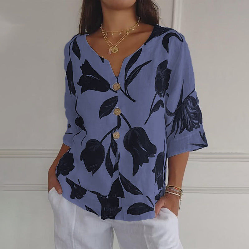 🔥👚2025💐Damski lniany luźny top z dekoltem w szpic