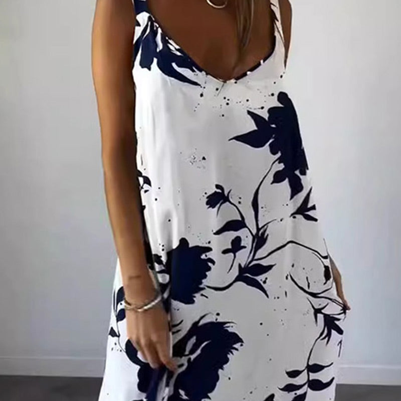 🔥👗Damska kwiecista sukienka na ramiączkach, bez rękawów, z lejącym się tyłem