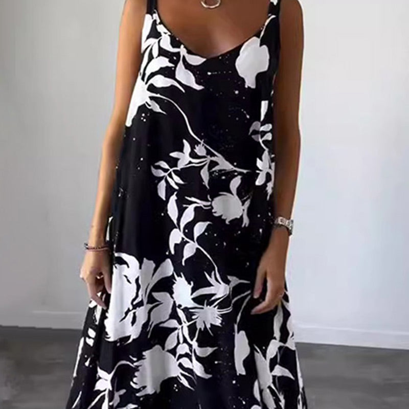 🔥👗Damska kwiecista sukienka na ramiączkach, bez rękawów, z lejącym się tyłem