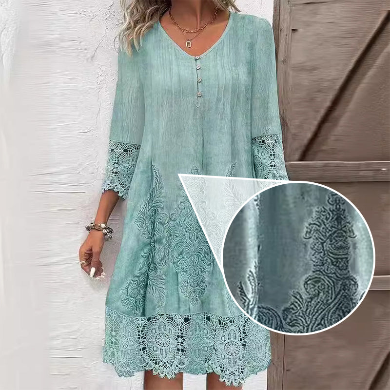 🔥👗Elegancka koronkowa sukienka damska z półrękawkiem i dekoltem w szpic