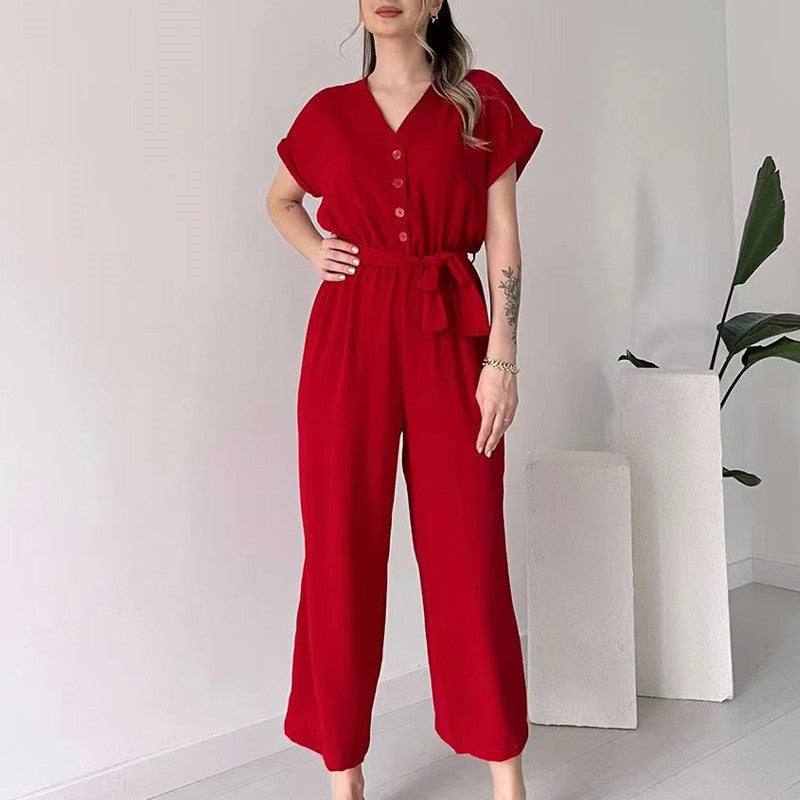 🔥👚👖Casualowy kombinezon damski z krótkim rękawem V-Neck