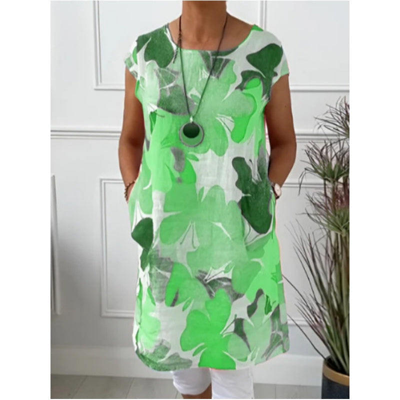 🔥👗Luźna sukienka do kolan z wzorem w motyle✨