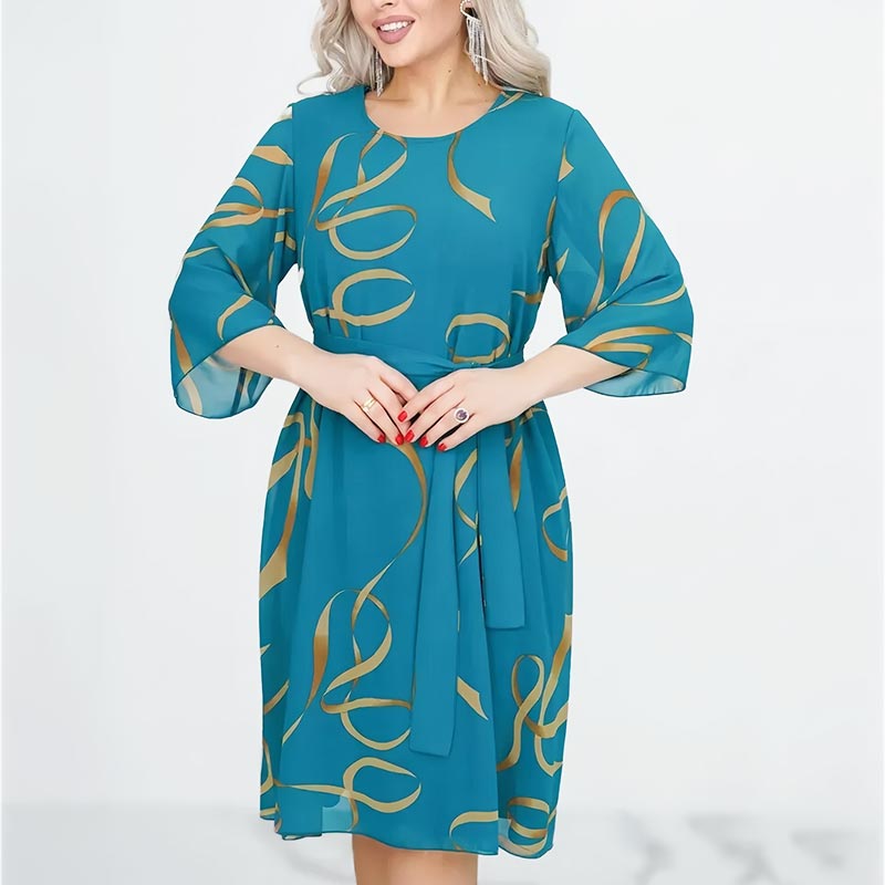 🌸2025🌸Elegancka luźna sukienka midi z marszczonymi rękawami 3