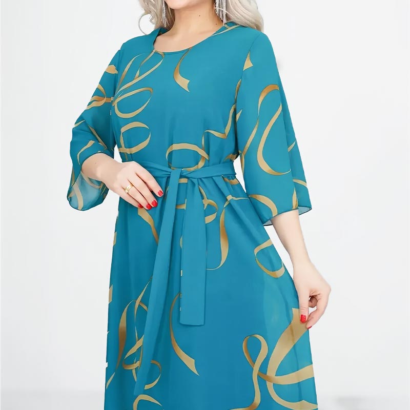 🌸2025🌸Elegancka luźna sukienka midi z marszczonymi rękawami 3
