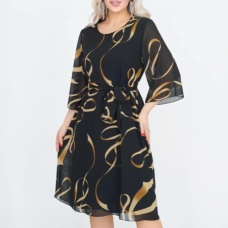 🌸2025🌸Elegancka luźna sukienka midi z marszczonymi rękawami 3