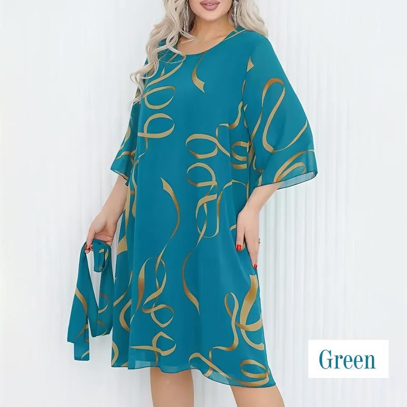 🌸2025🌸Elegancka luźna sukienka midi z marszczonymi rękawami 3