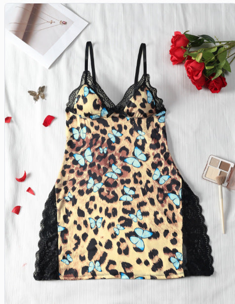 👗💋【S-2XL】Seksowna damska sukienka do spania z koronkowym rozcięciem i kokardką