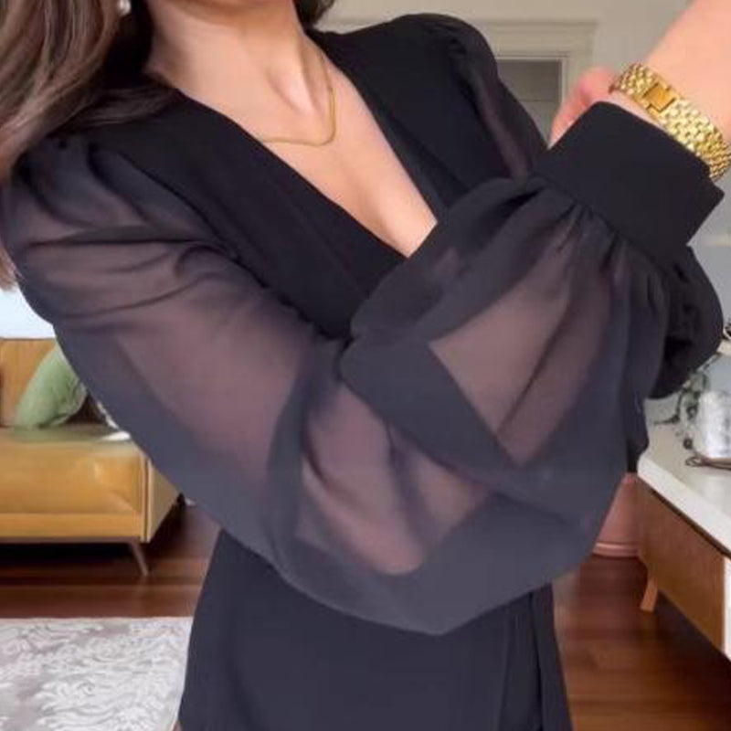 🌸【M-2XL】Eleganckie damskie sukienki z długim rękawem z siateczki V-Neck