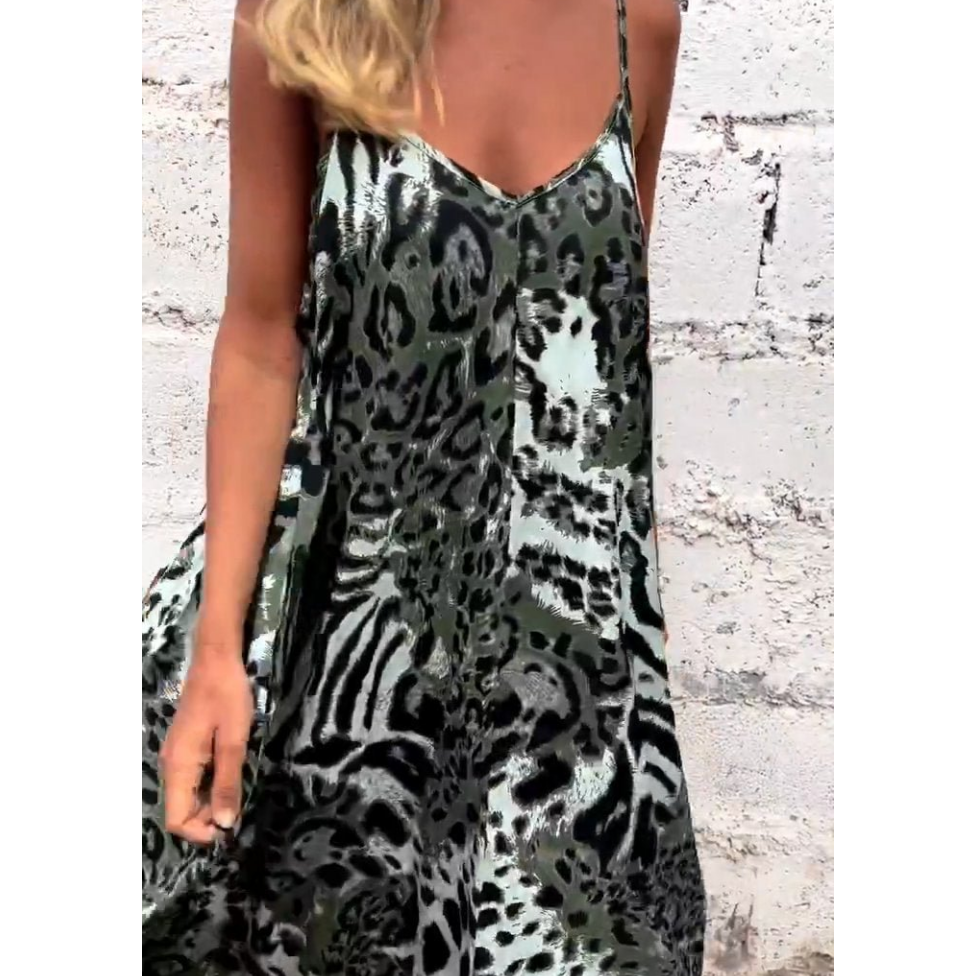 🔥👗Wiosenna nowa sukienka maxi spaghetti z nadrukiem w panterkę