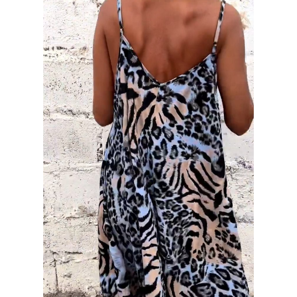 🔥👗Wiosenna nowa sukienka maxi spaghetti z nadrukiem w panterkę