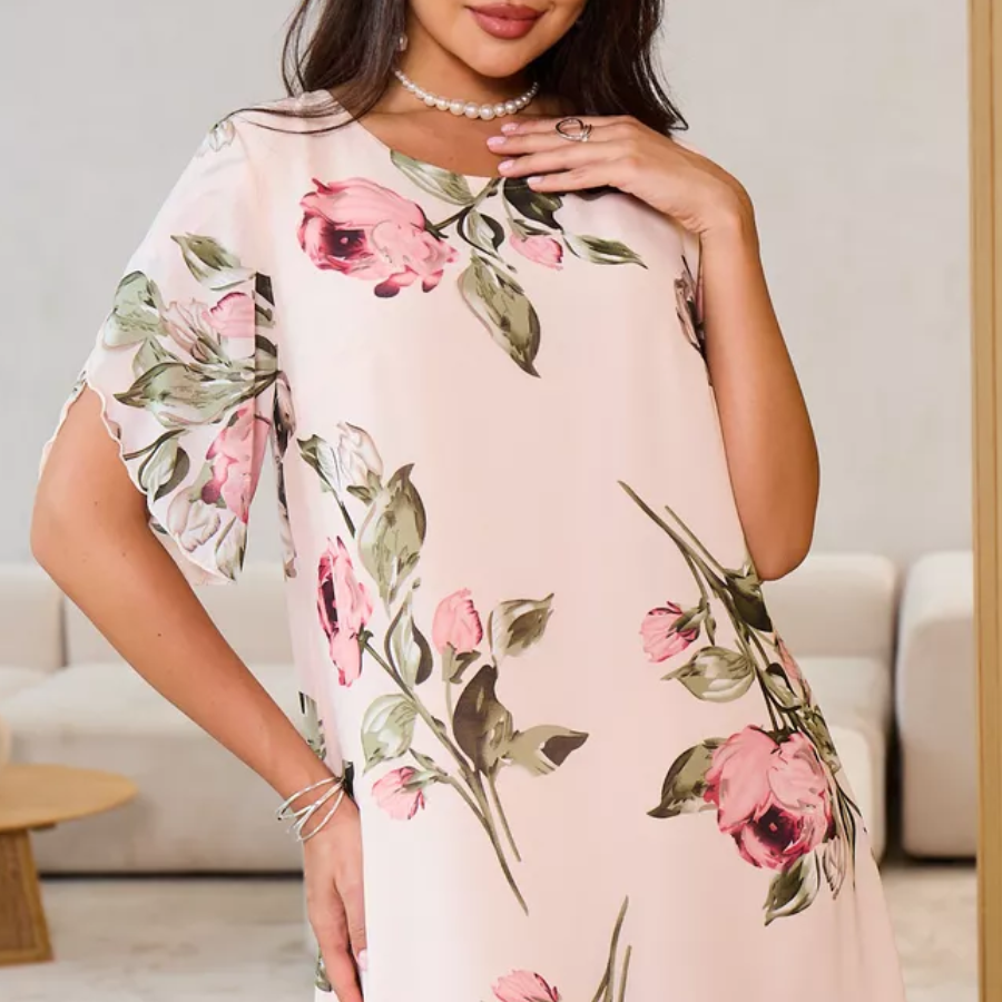 🔥👗Sukienka z szyfonu z rozkloszowanymi płatkami różu