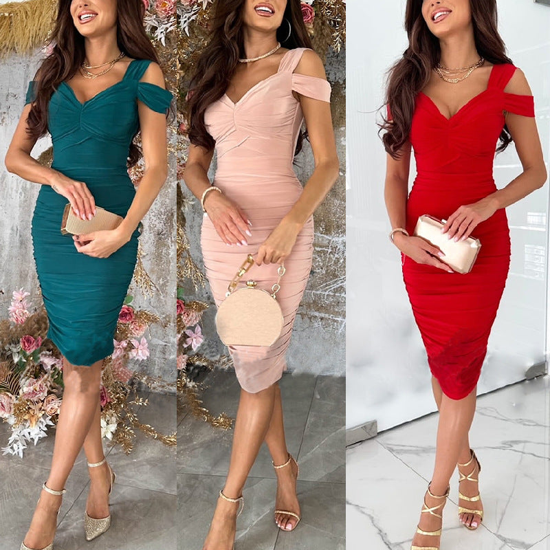 🔥👗Sexy damska dopasowana sukienka z odkrytymi ramionami