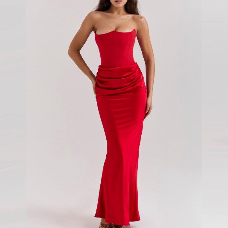 🔥👗Seksowna, obcisła sukienka maxi z gorsetem i obszyciem w kształcie rybiego ogona