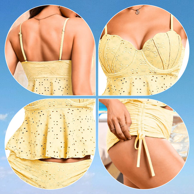 🔥🩱Kobiece stalowe usztywnienie, jednolity kolor, halter, rozcięcie, bikini