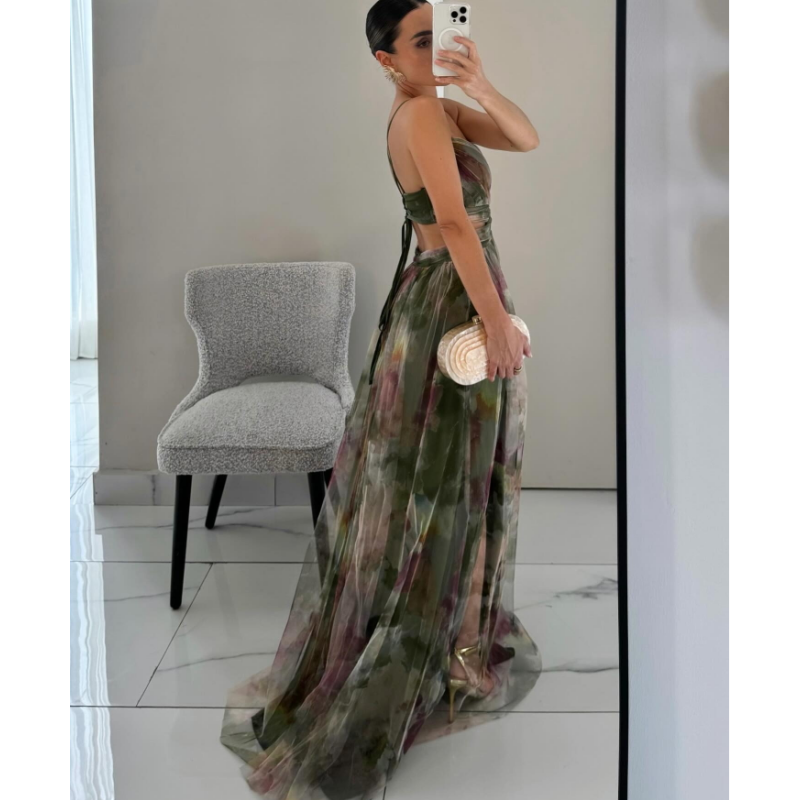 🌸Specjalne oferty wiosenne💐 Sukienka z siateczki z nadrukiem na ramiączkach dla kobiet