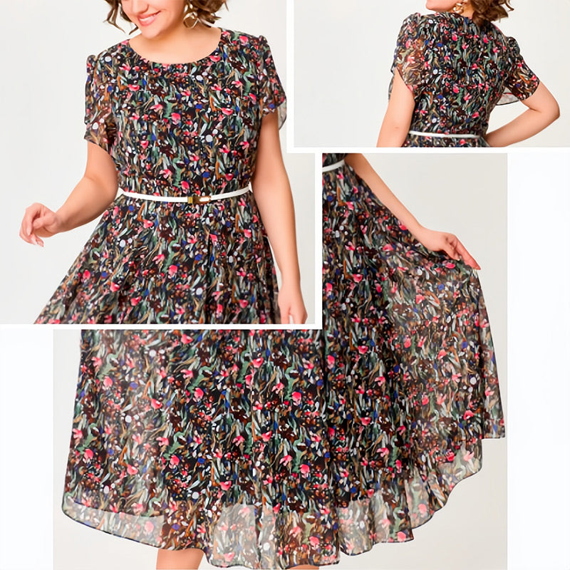 🔥👗Zwiewna sukienka w kwiaty z delikatnym białym paskiem