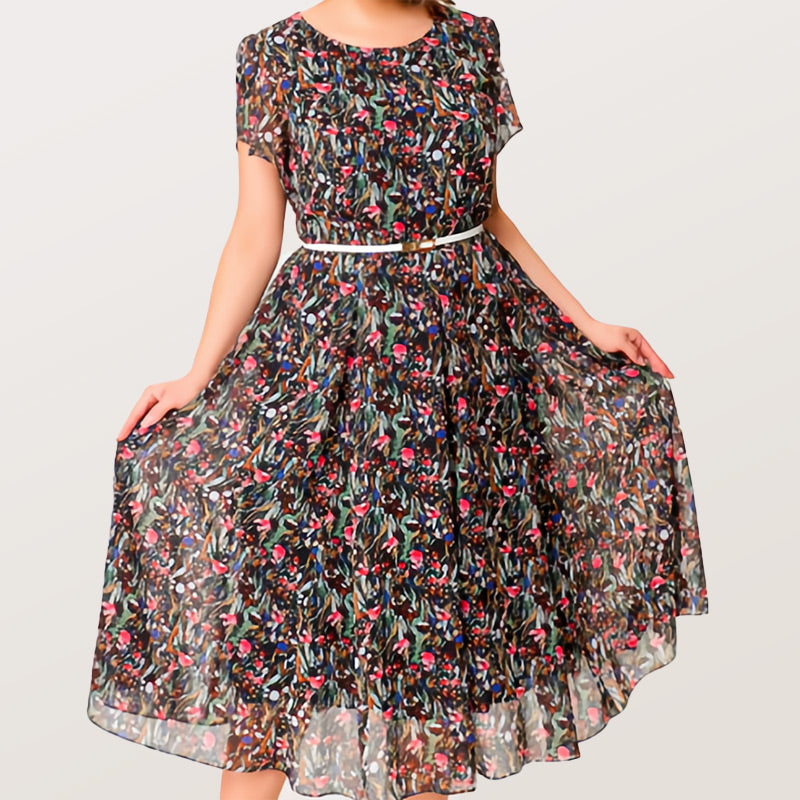 🔥👗Zwiewna sukienka w kwiaty z delikatnym białym paskiem