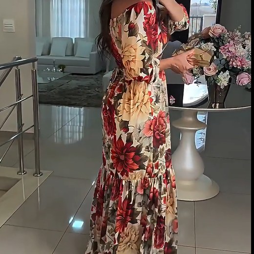 🔥👗Damska plisowana sukienka z dekoltem w serek i nadrukiem kwiatowym 🌹