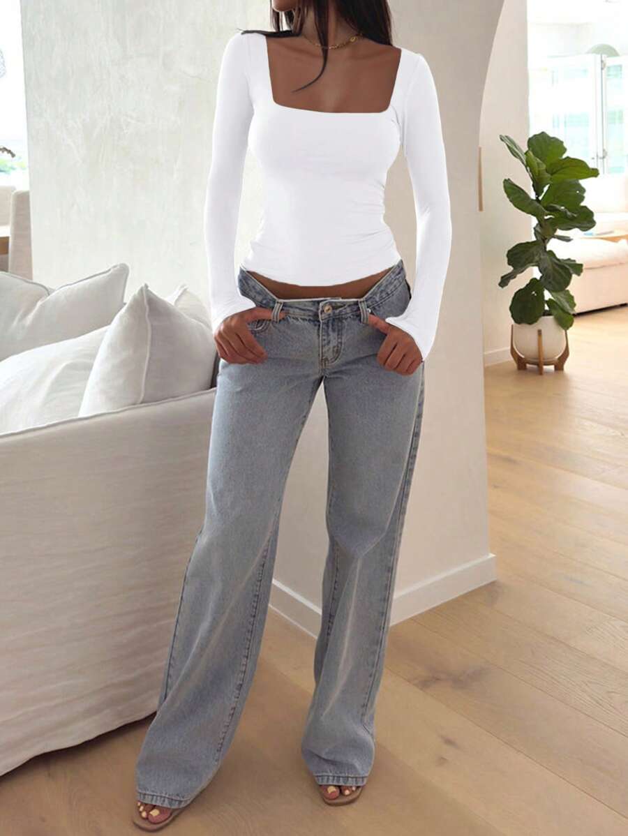 🔥👚Y2K Długi rękaw Slim Lady z T