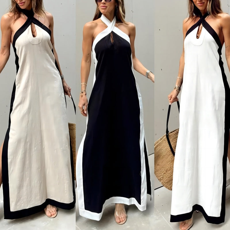 🔥👗 Damska sukienka maxi bez dekoltu z rozcięciem na plecach