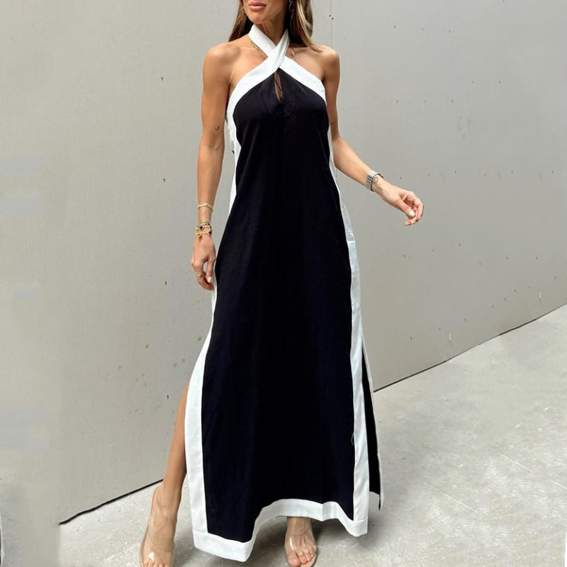 🔥👗 Damska sukienka maxi bez dekoltu z rozcięciem na plecach