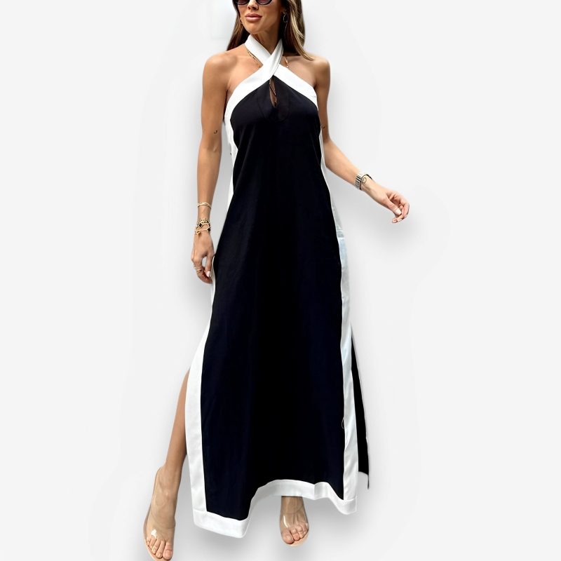 🔥👗 Damska sukienka maxi bez dekoltu z rozcięciem na plecach