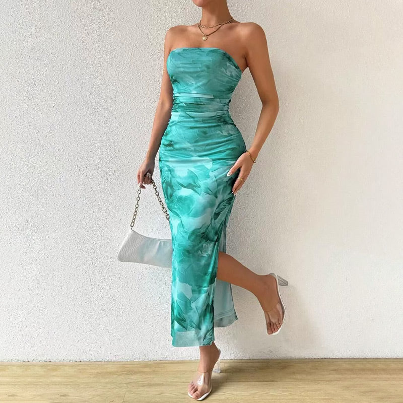 🔥👗Kwiatowa seksowna obcisła rozcięta sukienka bez ramiączek