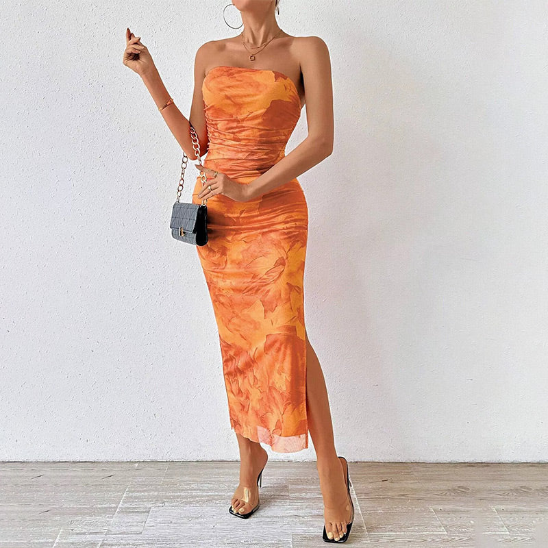 🔥👗Kwiatowa seksowna obcisła rozcięta sukienka bez ramiączek