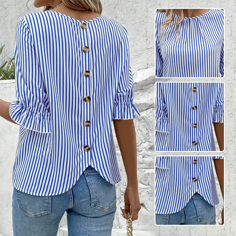 🔥👚Elegancki top w paski z akcentami w postaci guzików z tyłu