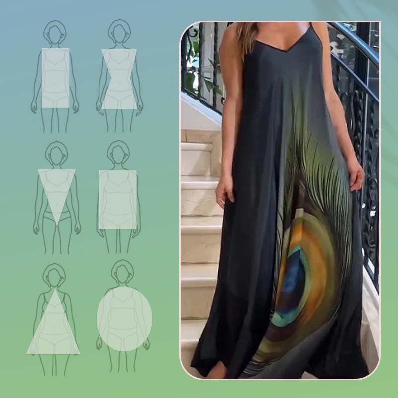 🔥👗Kwiatowa luźna sukienka maxi na ramiączkach spaghetti – eleganckie kwiatowe wzory, wygodny krój