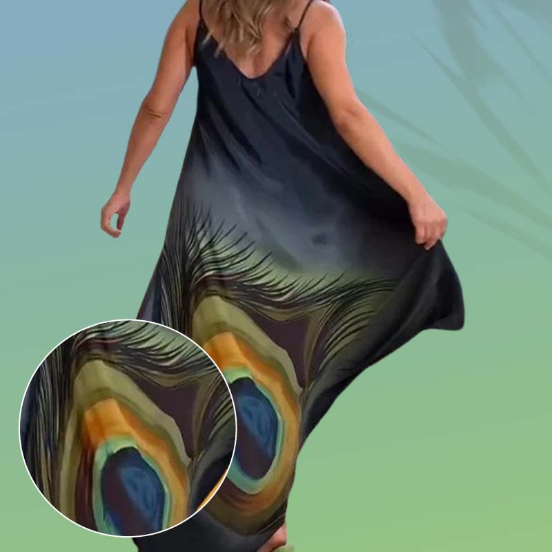 🔥👗Kwiatowa luźna sukienka maxi na ramiączkach spaghetti – eleganckie kwiatowe wzory, wygodny krój