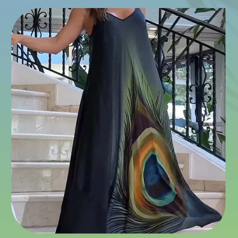 🔥👗Kwiatowa luźna sukienka maxi na ramiączkach spaghetti – eleganckie kwiatowe wzory, wygodny krój
