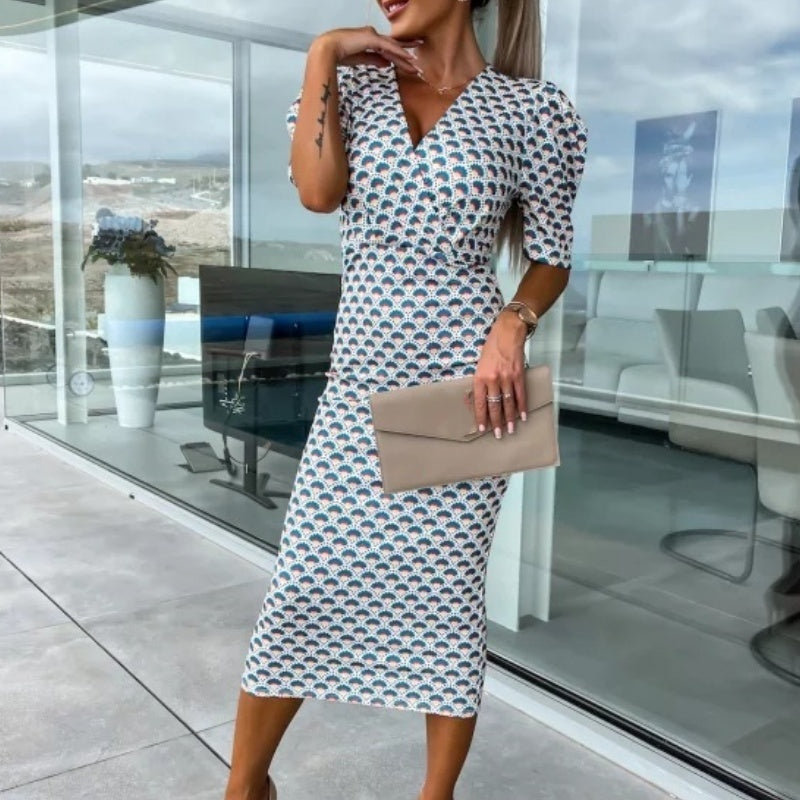 🔥👗Damskie sukienki z krótkim rękawem i dekoltem w serek