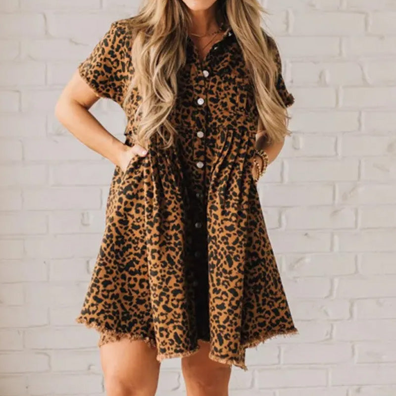 🔥👗Sukienka jeansowa Wild Wish z motywem panterki