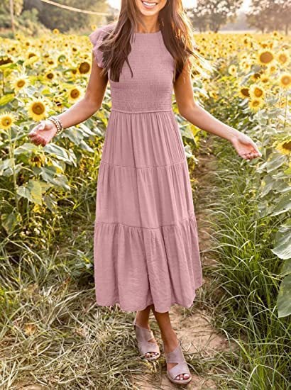 🔥👗Letnia, swobodna, krótka sukienka midi z falbankami dla kobiet