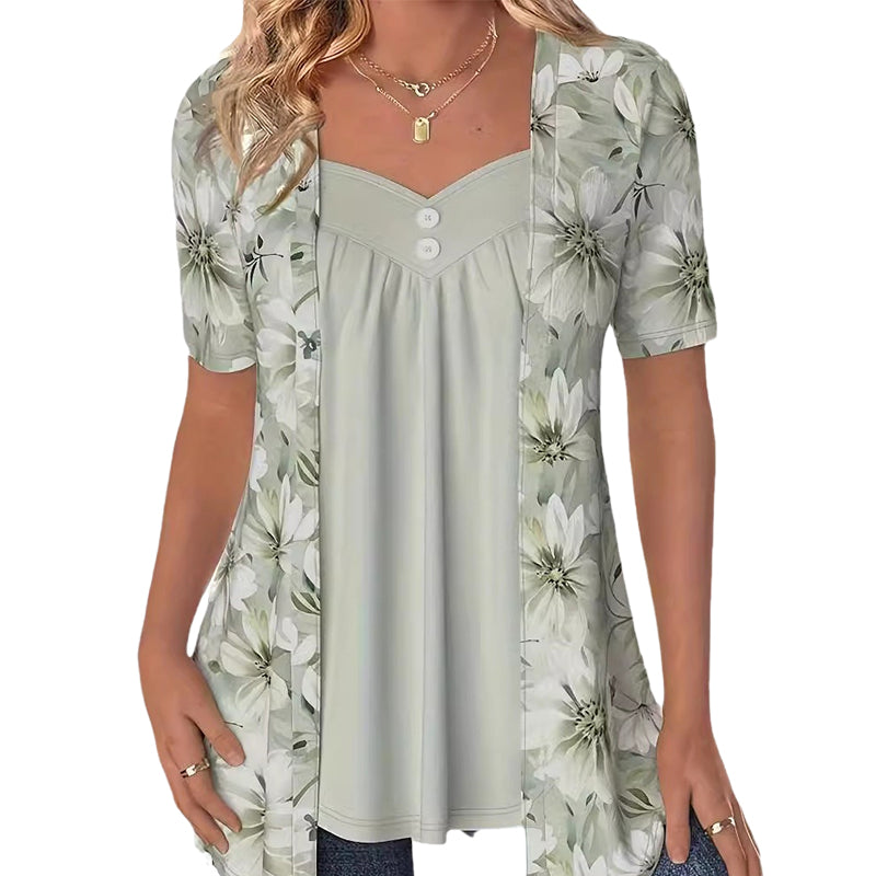 🔥👚Damski patchworkowy top w nieregularne kwiaty✨