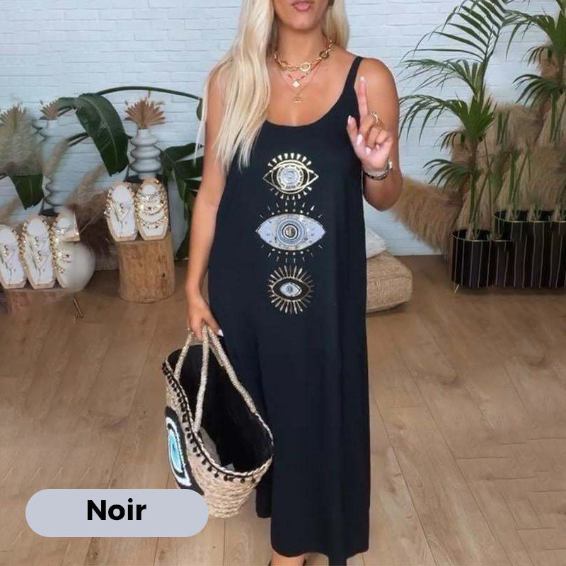 🔥👗Damska długa sukienka bez rękawów z wzorem w oczy