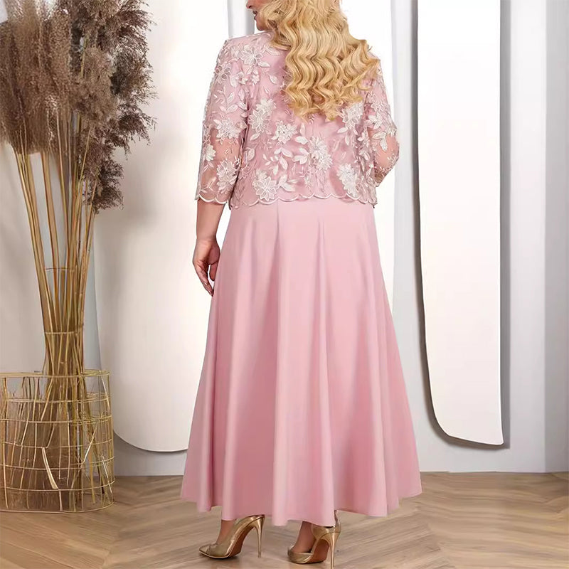 🔥👗Damska sukienka w jednolitym kolorze z koronkowym haftowanym żakietem