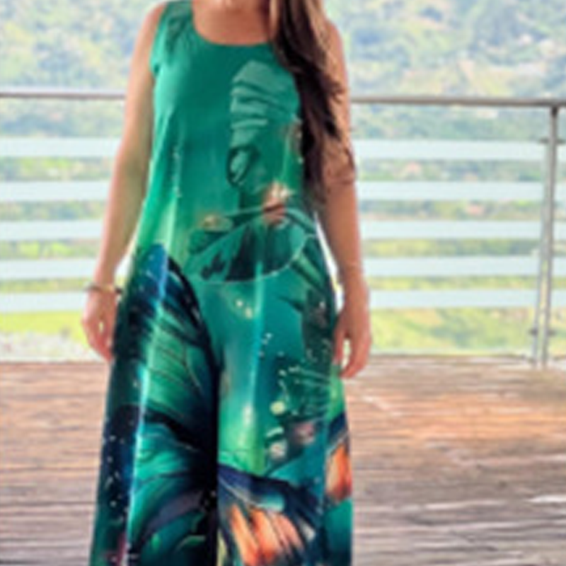 🔥👗Damska luźna, wzorzysta, bezrękawnikowa sukienka maxi