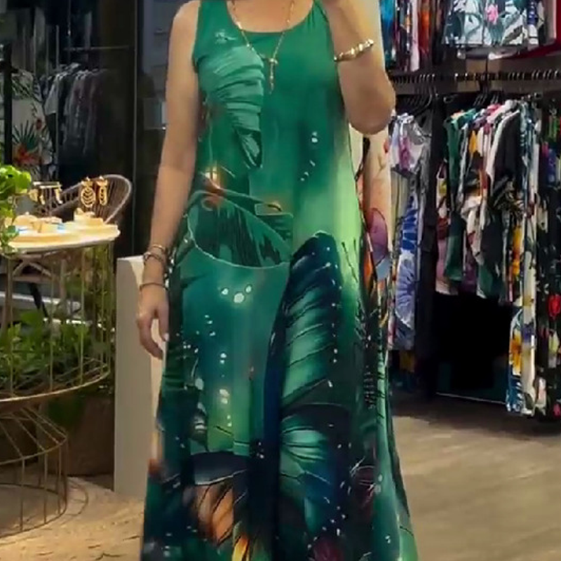 🔥👗Damska luźna, wzorzysta, bezrękawnikowa sukienka maxi