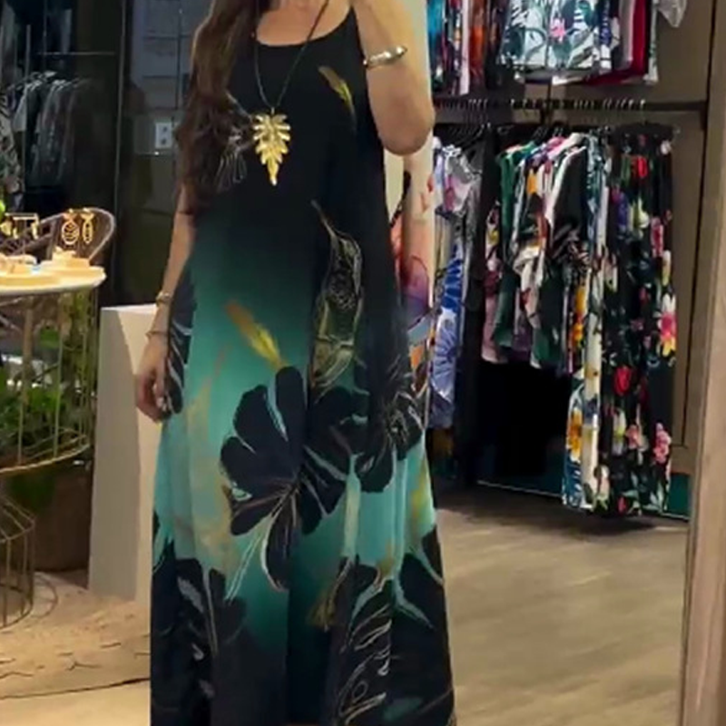 🔥👗Damska luźna, wzorzysta, bezrękawnikowa sukienka maxi