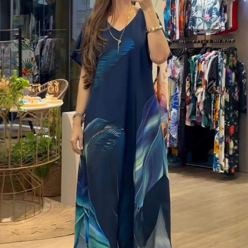 🔥👗Damskie luźne, swobodne sukienki z dekoltem w serek i krótkim rękawem🌸
