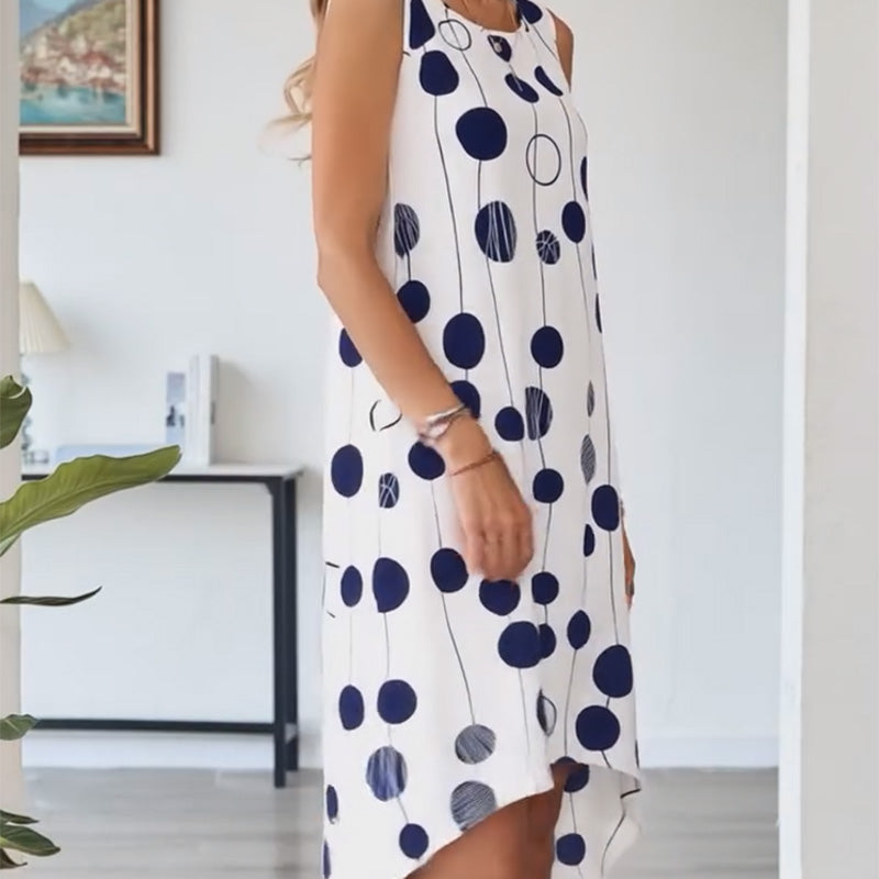 🔥👗Damska sukienka bez rękawów z okrągłym dekoltem i nadrukiem w modnym stylu