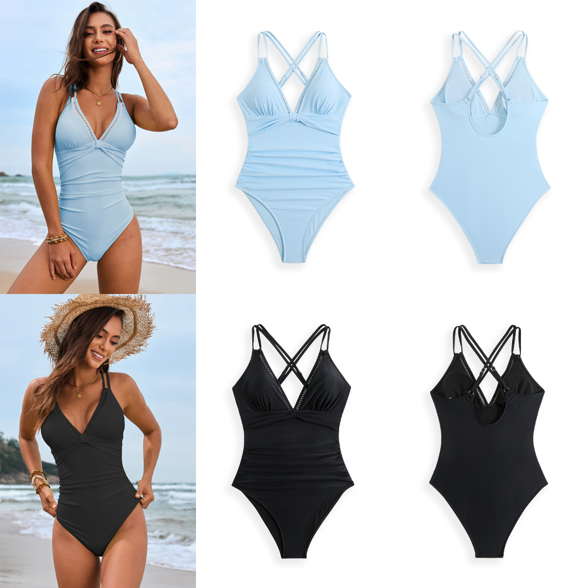 Solid Color One-Piece Swimsuit