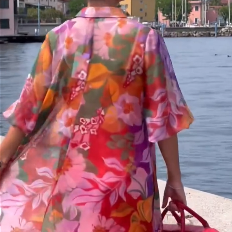 🔥👗Czerwona szyfonowa sukienka w kwiatowy wzór