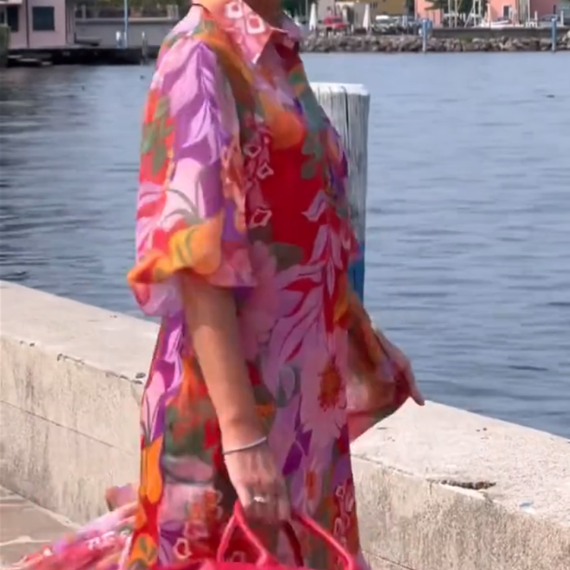 🔥👗Czerwona szyfonowa sukienka w kwiatowy wzór