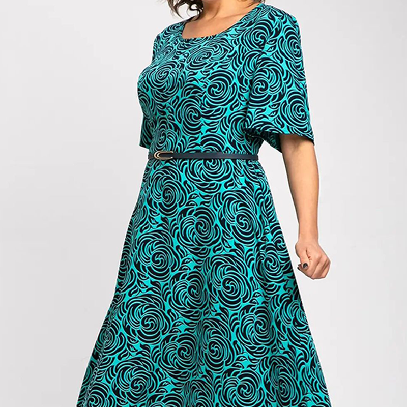 🔥👗Elegancka sukienka maxi z nadrukiem i paskiem
