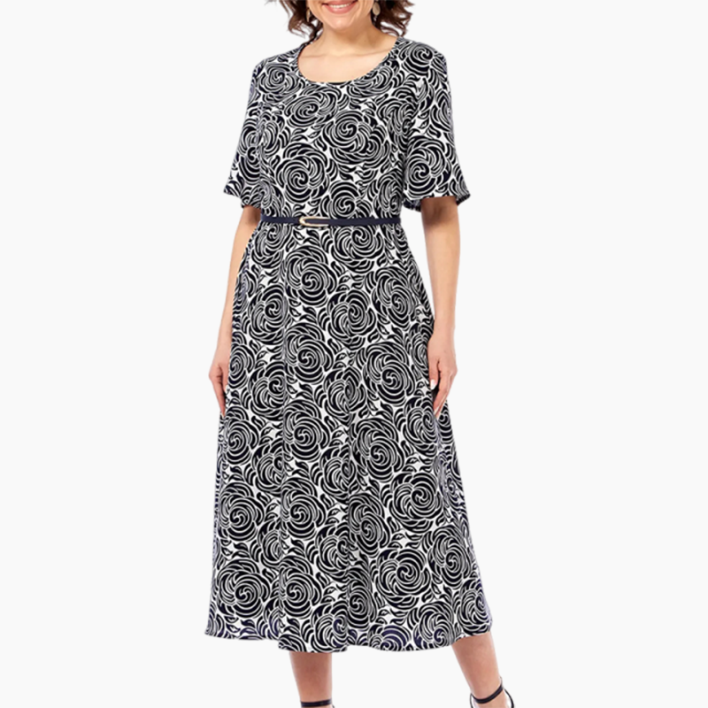 🔥👗Elegancka sukienka maxi z nadrukiem i paskiem