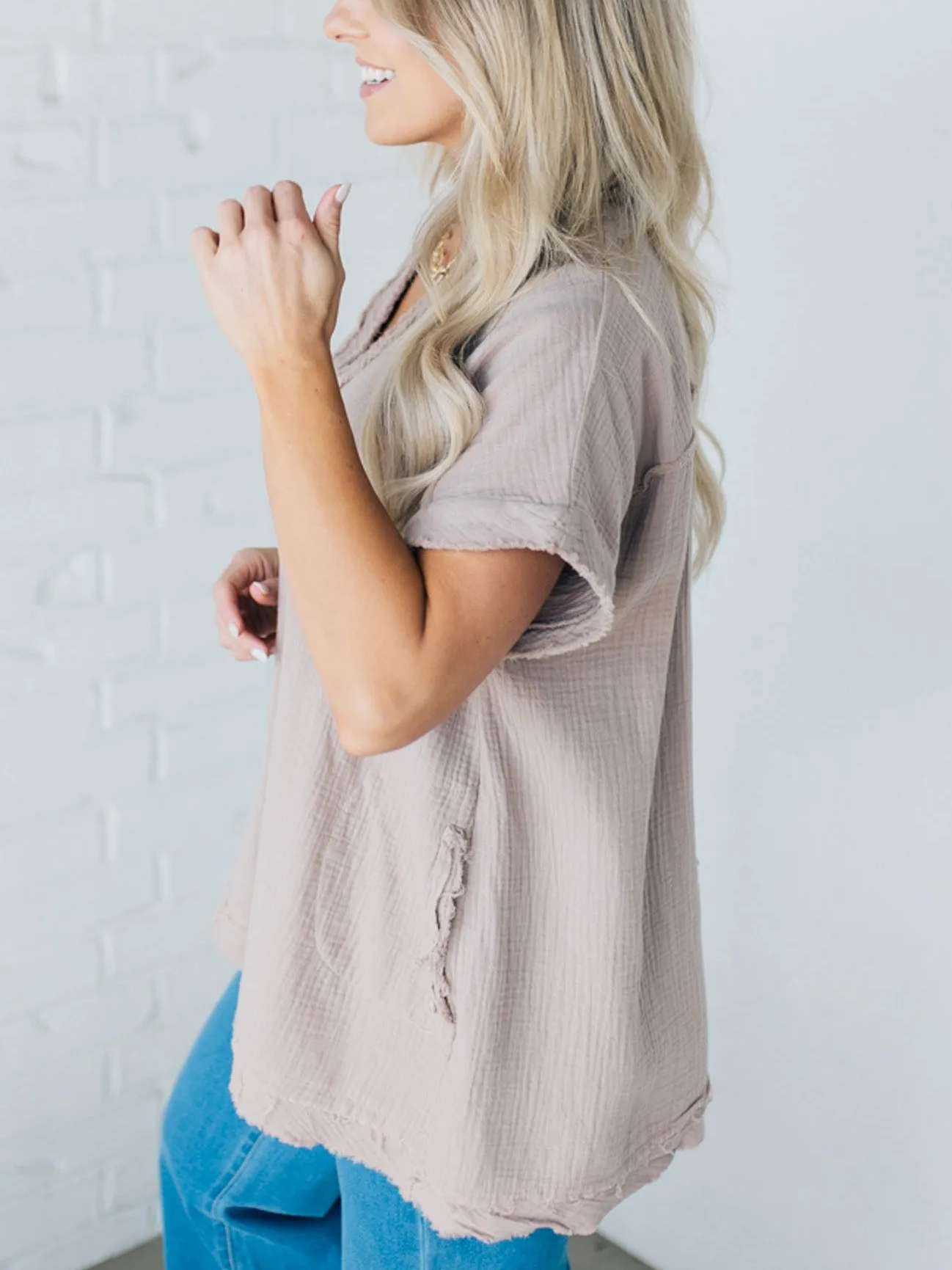 🔥👚Jednokolorowa bawełniana lniana luźna koszulka z krótkim rękawem